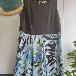 Danny and Nicole Resort Dress. Black Topper With Tropical Flowers Below. 22W